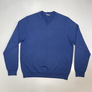 Joseph & Lyman Men’s Large 100% Italian Merino Wool Vneck Pullover Sweater Blue